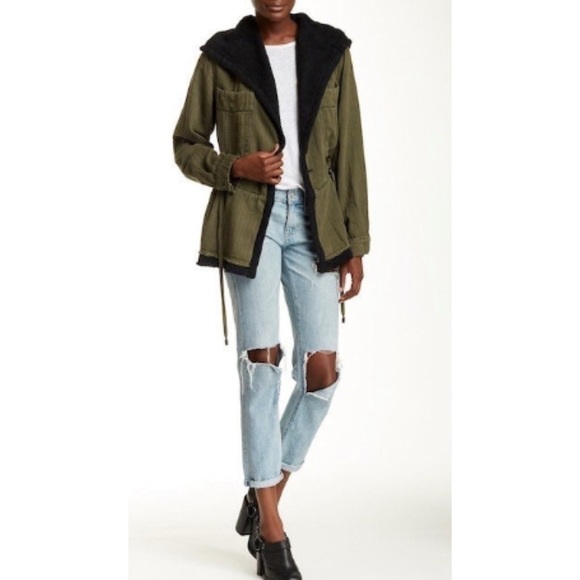 Free People Drawcord Waist Slouchy Jacket Small Olive Green Fleece Interior. - Picture 11 of 11